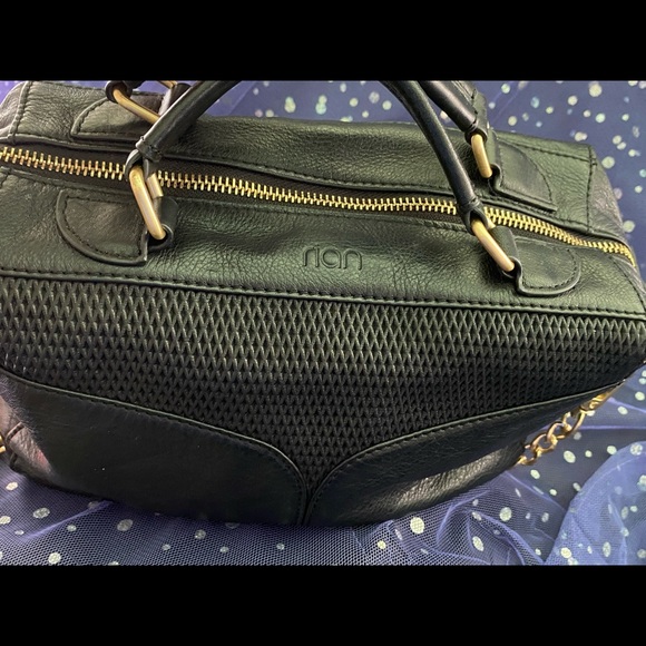 Rian handbag. Black leather with gold chain and accents. 14”x10”x4” - Picture 3 of 4